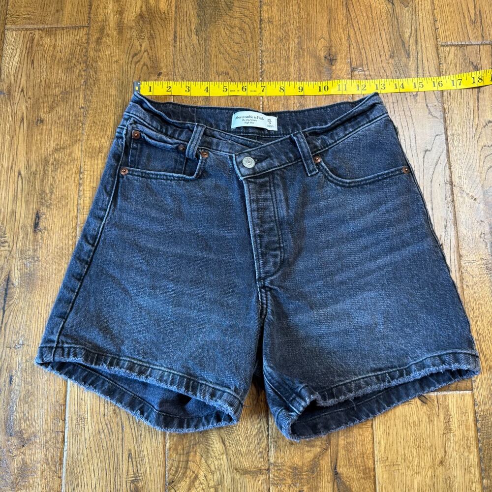 Abercrombie & Fitch The Dad Shorts Womens 25/0 Black Denim Button Fly High Rise - Picture 4 of 8